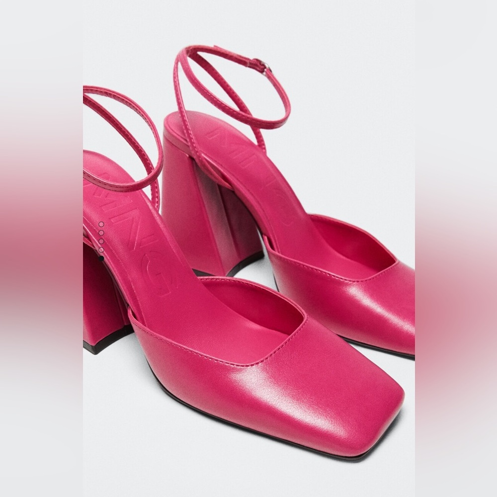 MANGO leather block heels pink slingback - Barbie color 7.5 - 38